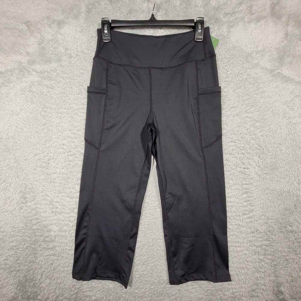 Willit Capris Women Small Black High Waisted Yoga Leggings Side Pockets 26x20